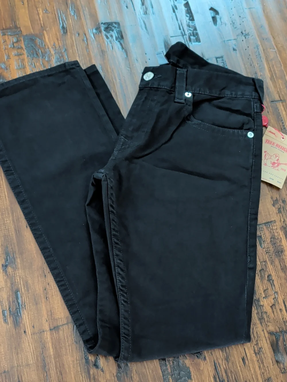 True Religion Black Straight-Leg Flap Jeans Size 32 New